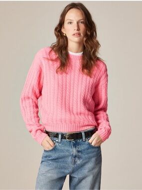 J. Crew perfect cable-knit neon capri pink cashmere crewneck sweater XS CO324
